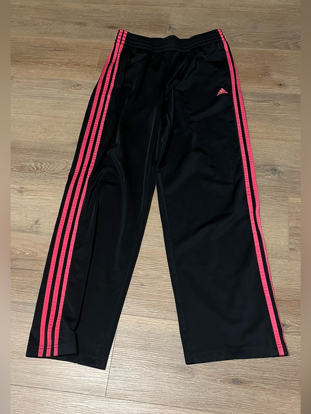 Vintage adidas Black Track Pants with Hot Pink Stripe Detail y2K